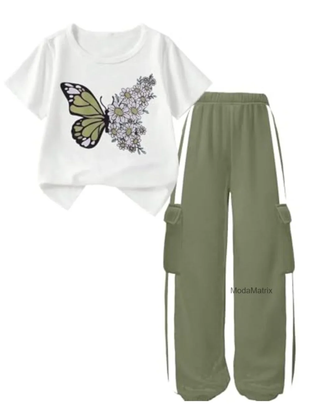 Girls 2 Piece Outfit - Graphic Tee & Cargo Jogger Set
